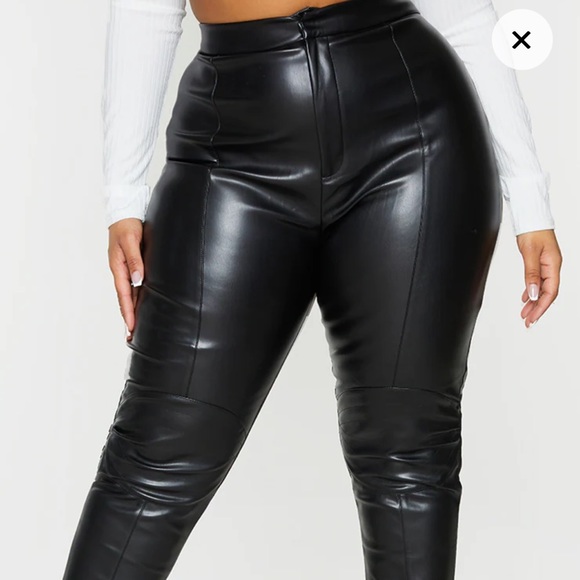 Plus leather Black PU Stitch Detail Straight Leg Pants never worn - Picture 2 of 5